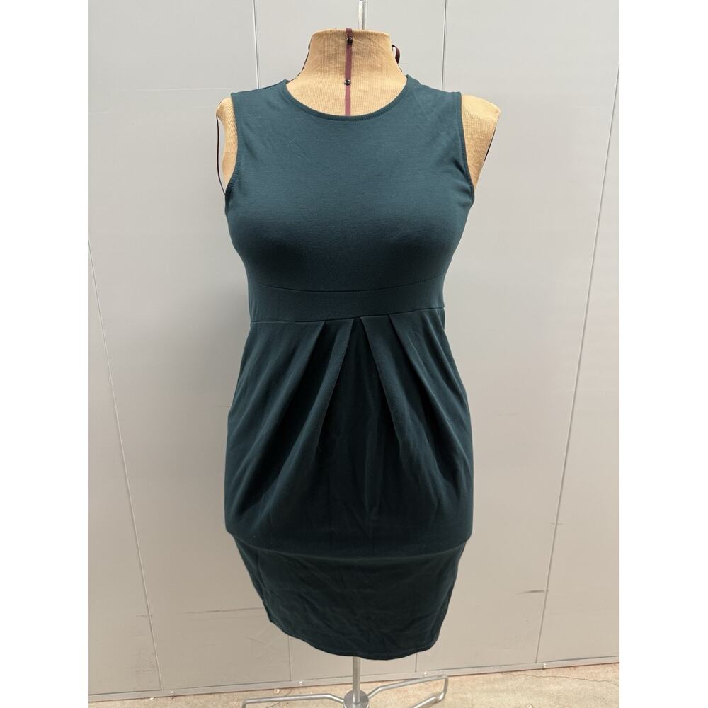 La Clef Womens Dress Green Teal Knee Length Pleated Sleeveless USA Size M
